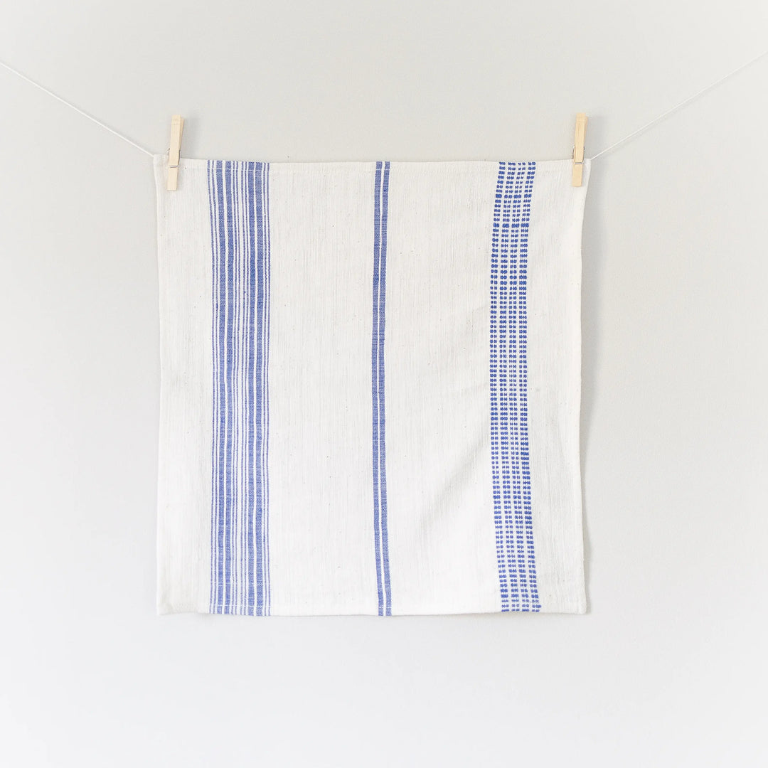 Handwoven Cotton Dinner Napkins with Blue Stripe