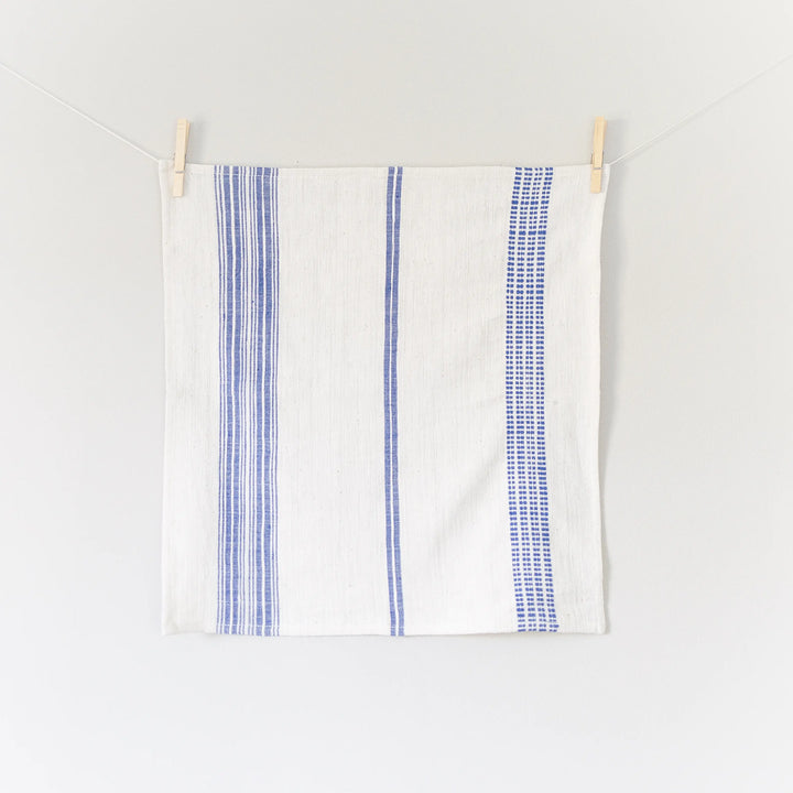 Handwoven Cotton Dinner Napkins with Blue Stripe