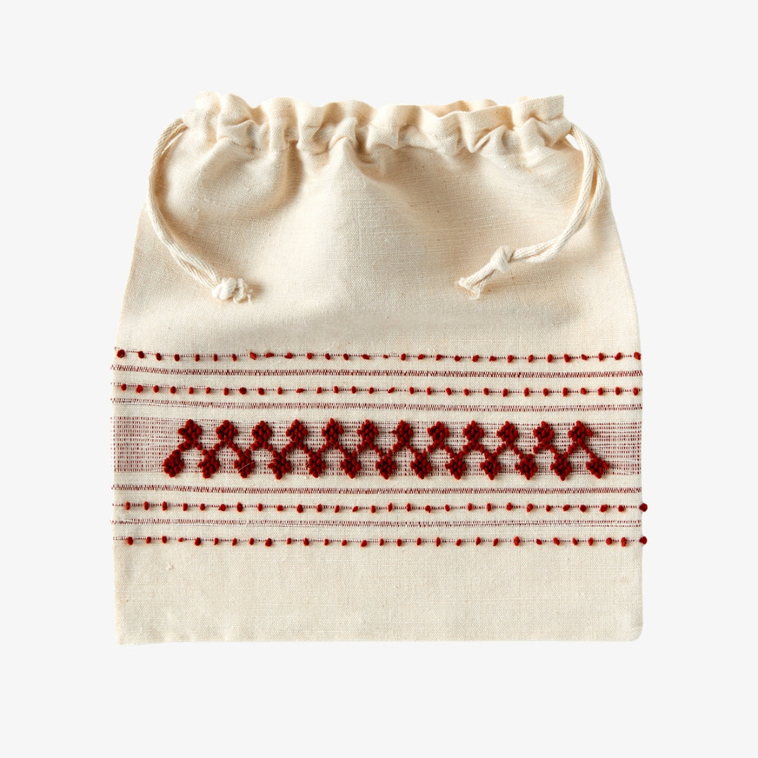Handmade Portuguese Drawstring Bag, Burgundy on Natural