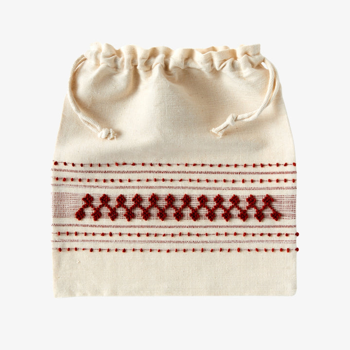 Handmade Portuguese Drawstring Bag, Burgundy on Natural