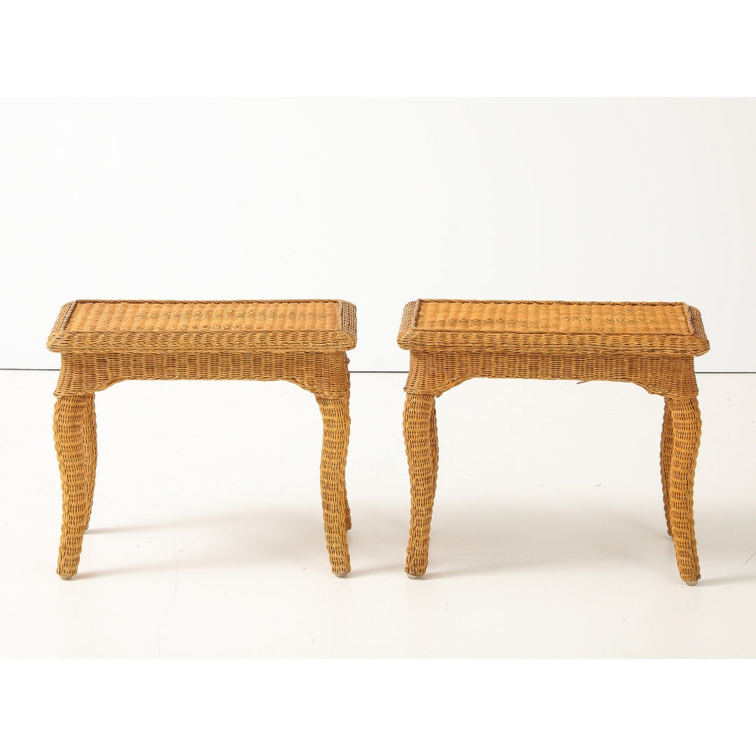 Pair of Woven Rattan Side Tables, France, circa 1970