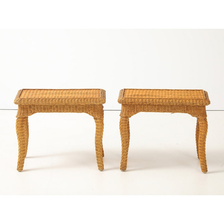 Pair of Woven Rattan Side Tables, France, circa 1970