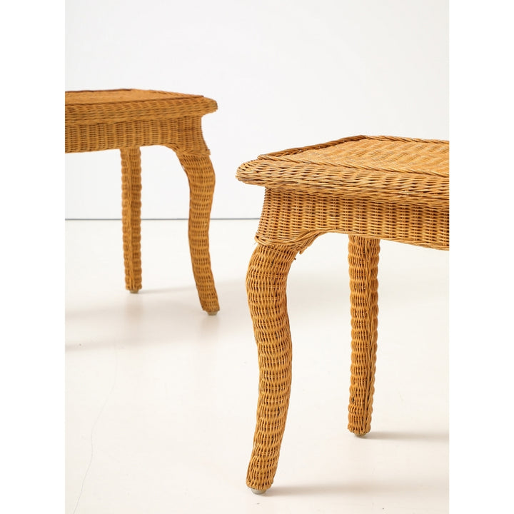 Pair of Woven Rattan Side Tables, France, circa 1970