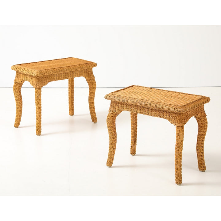Pair of Woven Rattan Side Tables, France, circa 1970