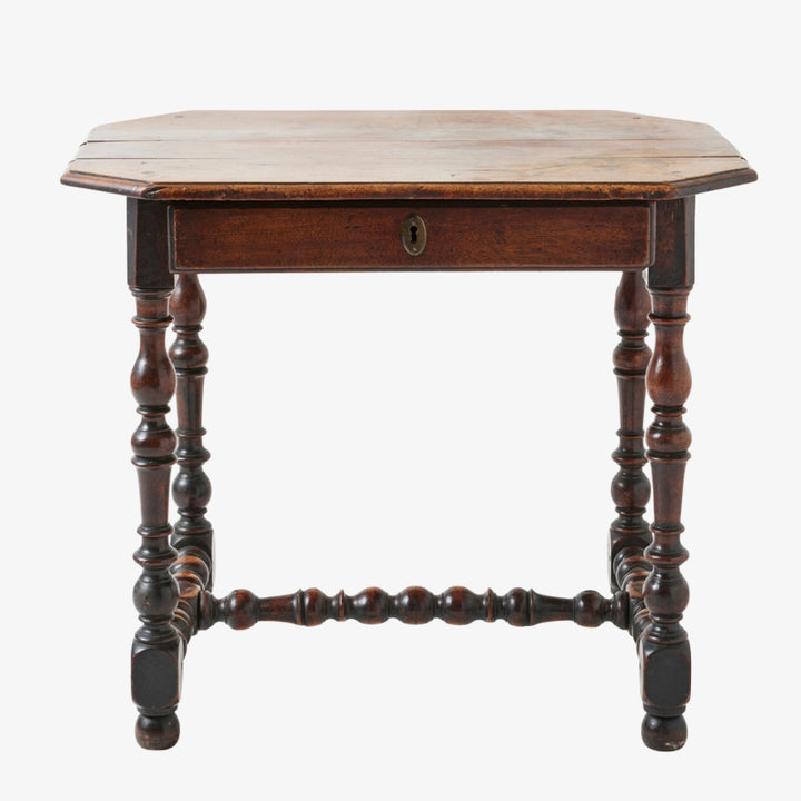 Antique French Walnut Turned Leg Table, 18th Century