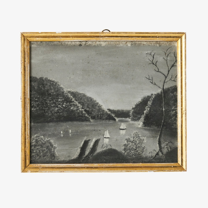 19th Century Sandpaper Drawing in Original Gilt Frame 1, Hudson River School