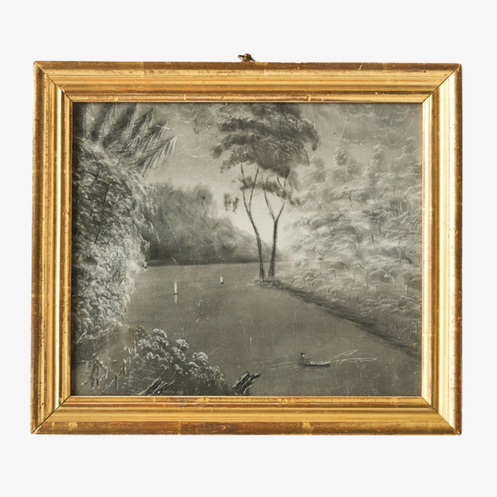 19th Century Sandpaper Drawing in Original Gilt Frame 2, Hudson River School
