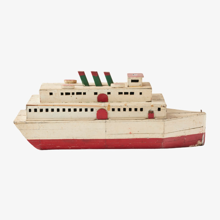 Folk Art Painted Wood  Ferry Model
