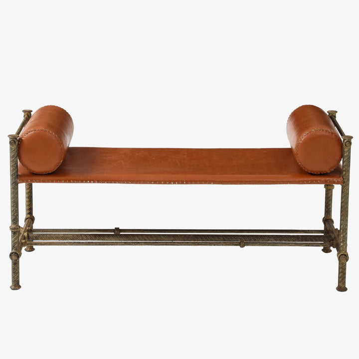 Vintage Rebar and Leather Bench