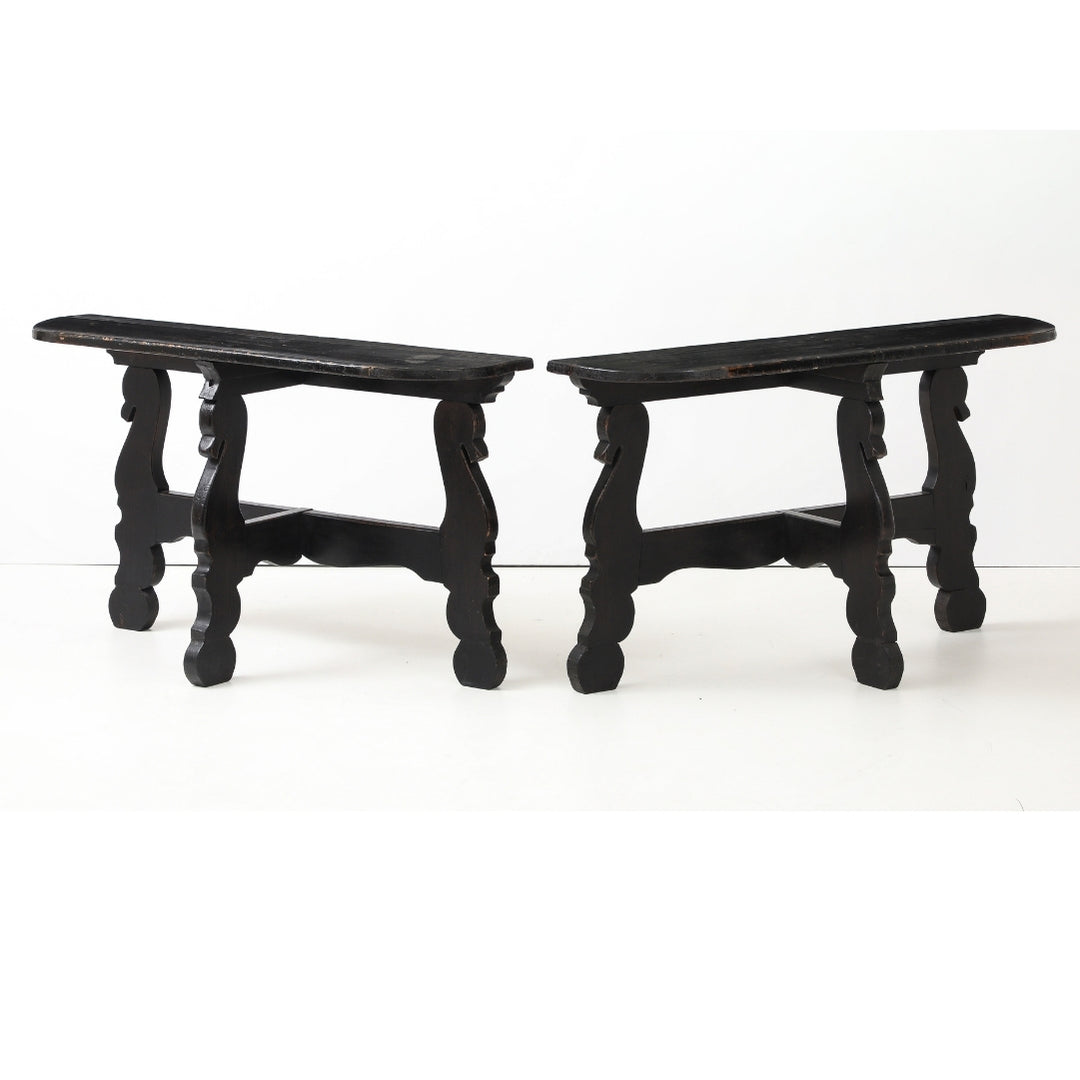 Pair of Antique French Ebony Consoles