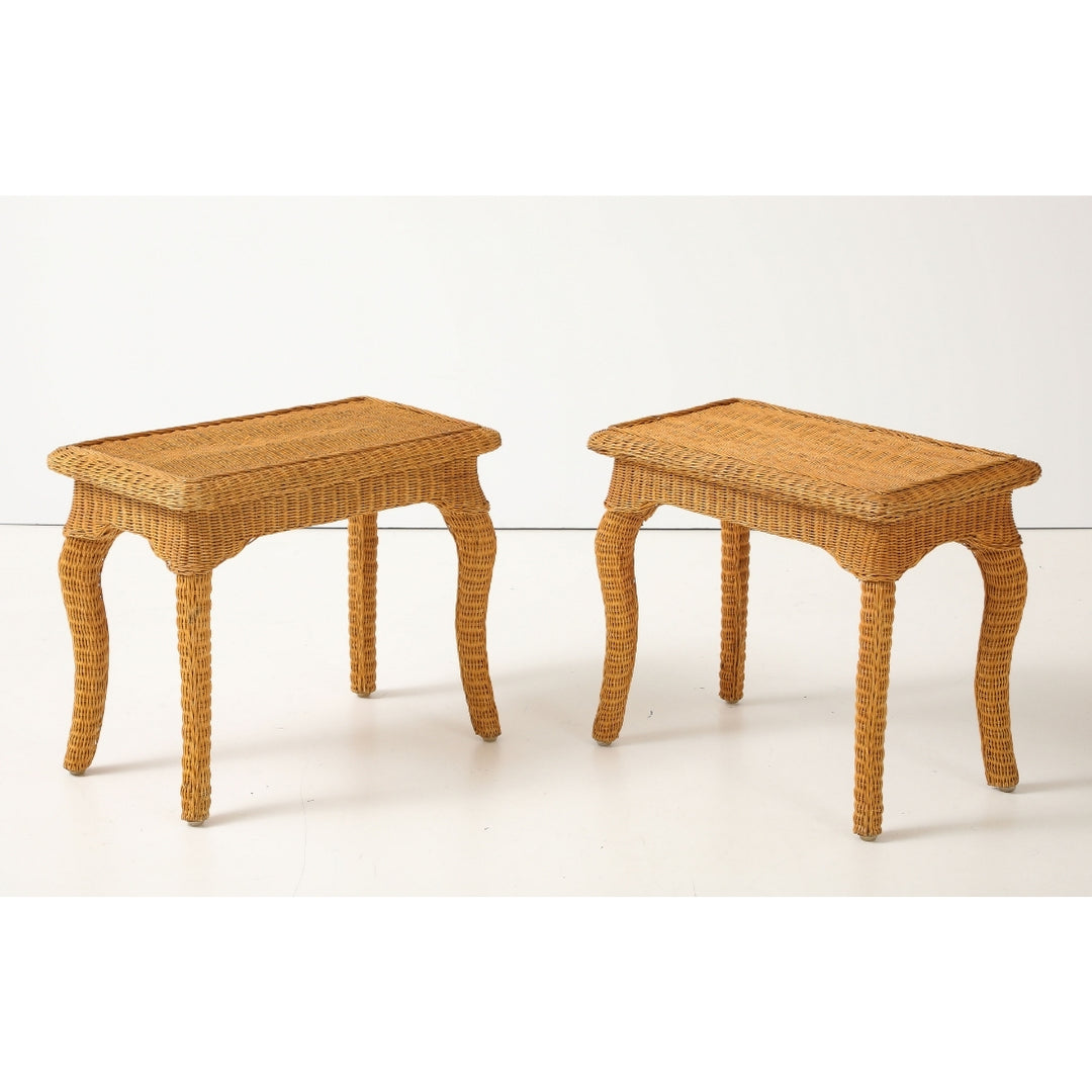 Pair of Woven Rattan Side Tables, France, circa 1970