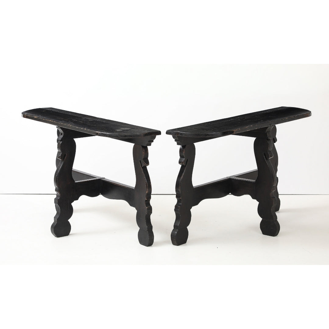 Pair of Antique French Ebony Consoles