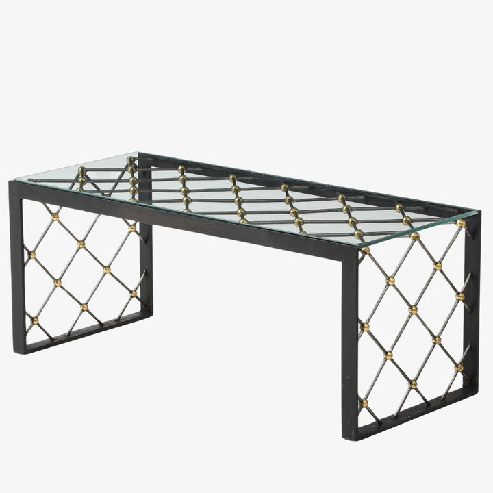 Vintage Iron &amp; Glass Coffee Table in the Style of Jean Royère
