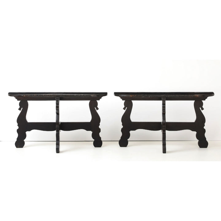 Pair of Antique French Ebony Consoles