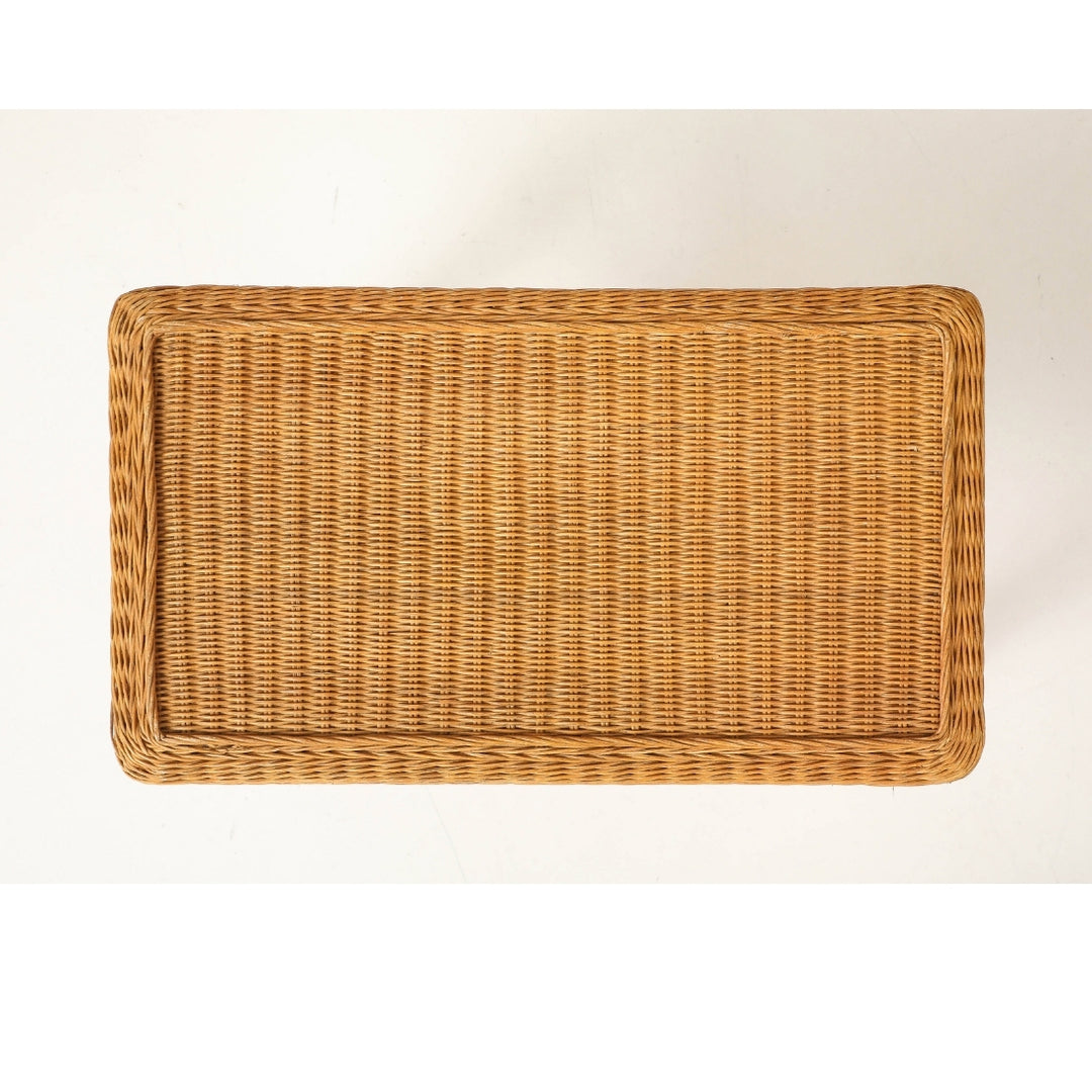 Pair of Woven Rattan Side Tables, France, circa 1970