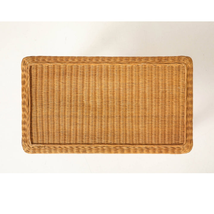 Pair of Woven Rattan Side Tables, France, circa 1970