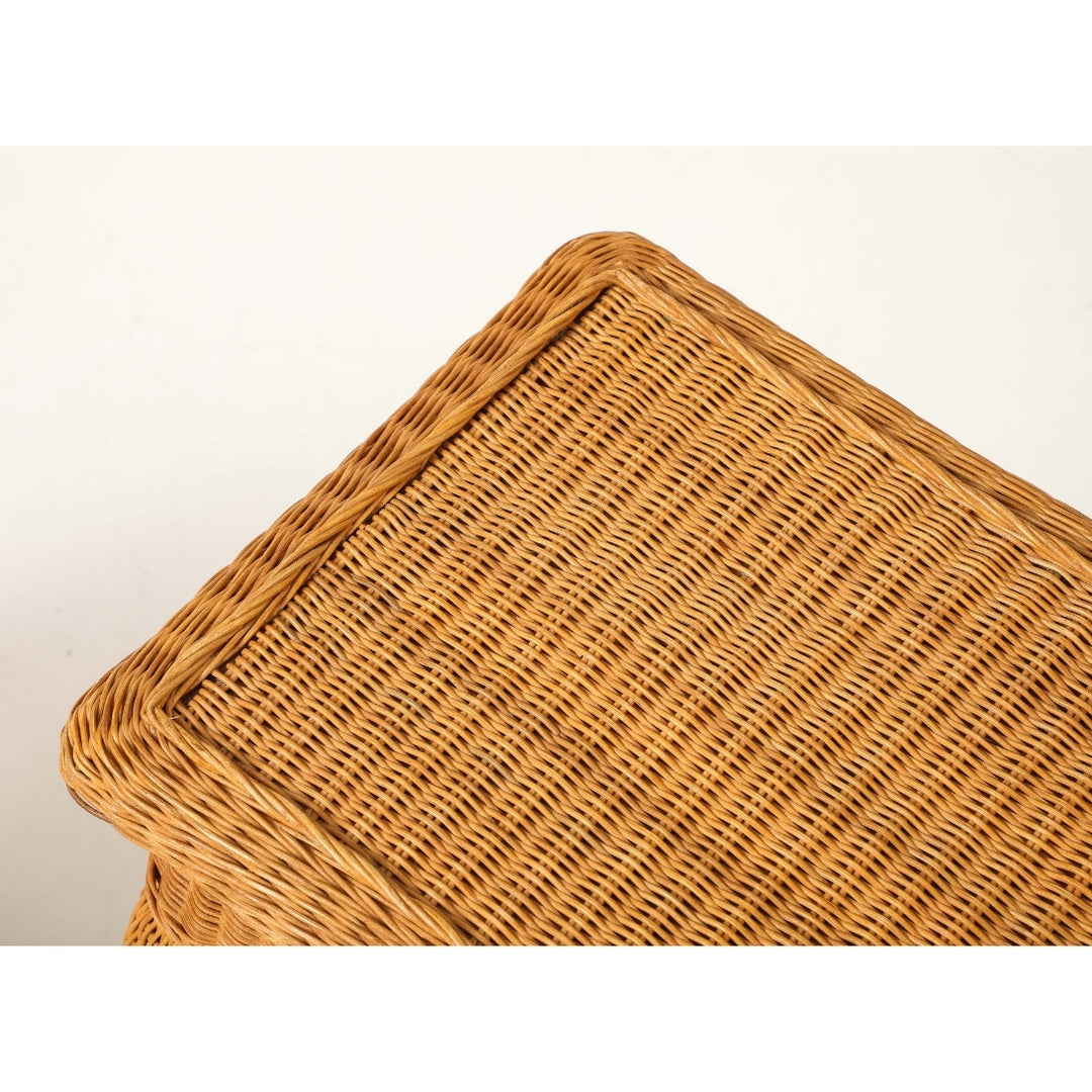 Pair of Woven Rattan Side Tables, France, circa 1970