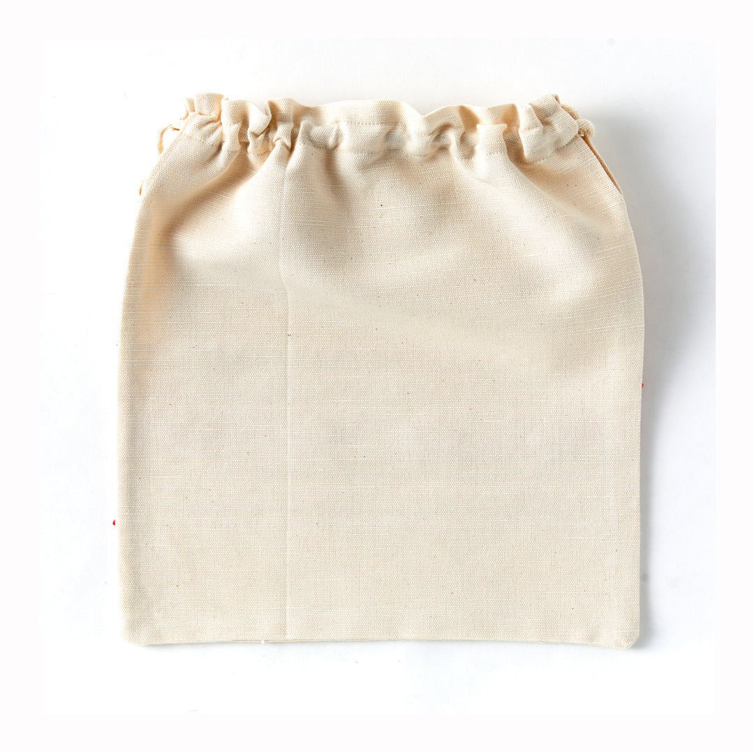Handmade Portuguese Drawstring Bag, Red on Natural