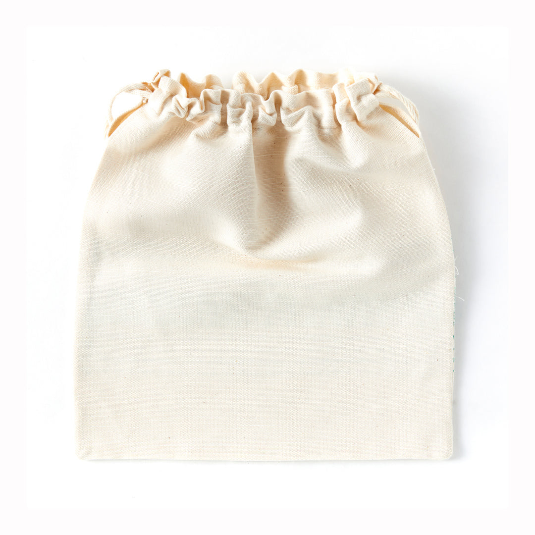 Handmade Portuguese Drawstring Bag, Green on Natural