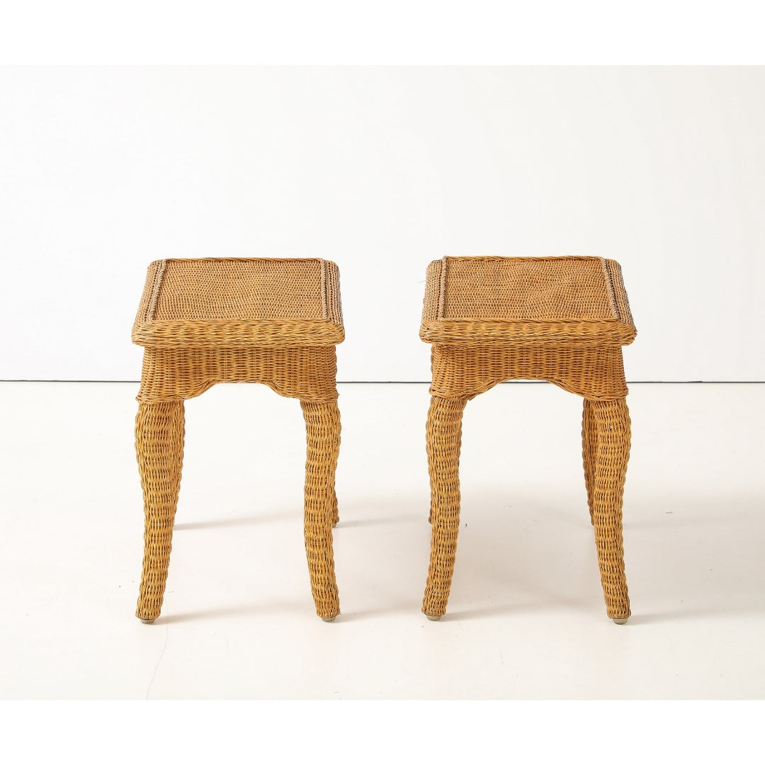 Pair of Woven Rattan Side Tables, France, circa 1970