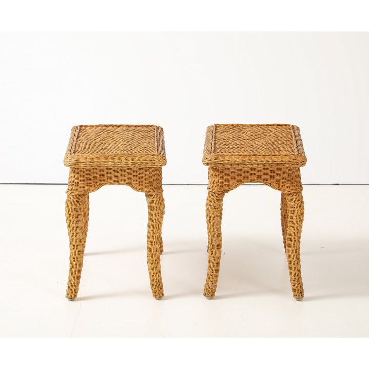 Pair of Woven Rattan Side Tables, France, circa 1970