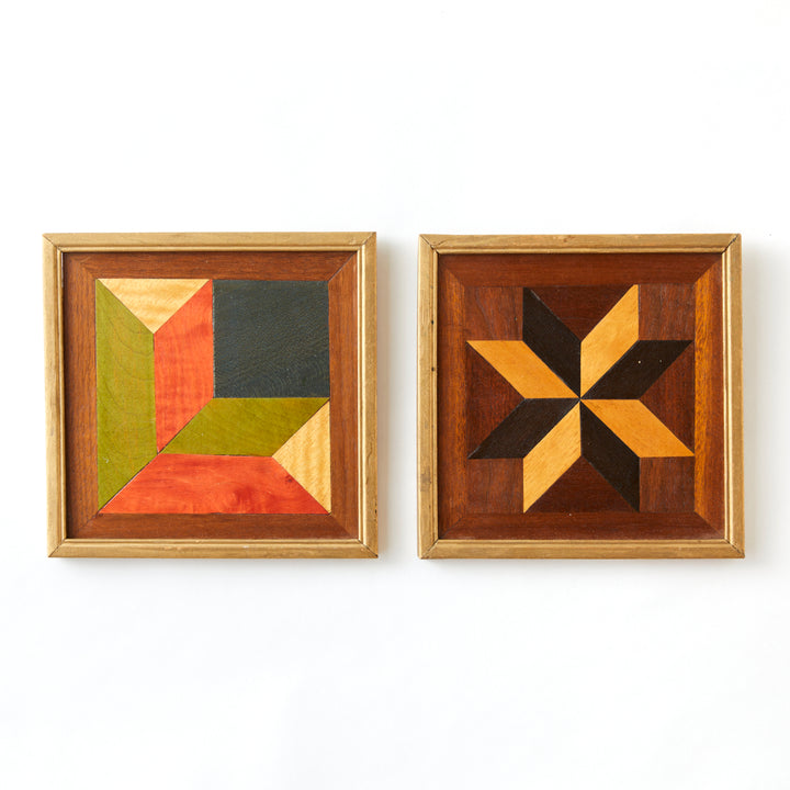 Pair of Framed Vintage Marquetry Panels