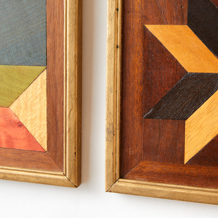 Pair of Framed Vintage Marquetry Panels