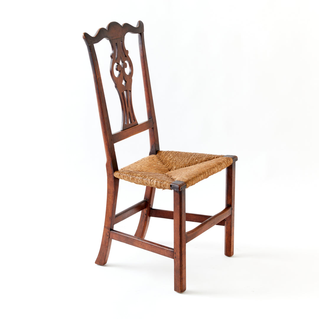 Antique Chippendale Side Chair with Rush Seat