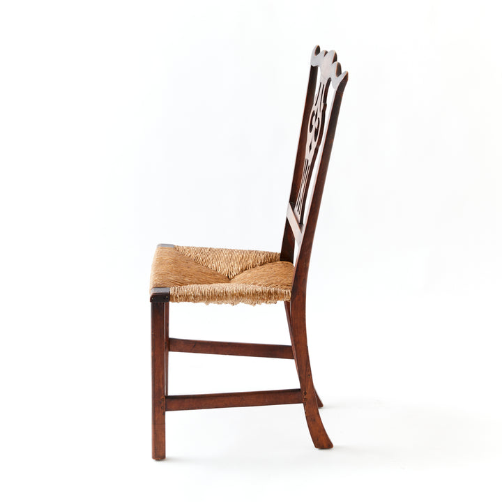 Antique Chippendale Side Chair with Rush Seat