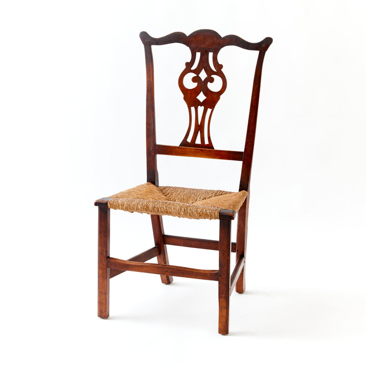 Antique Chippendale Side Chair with Rush Seat