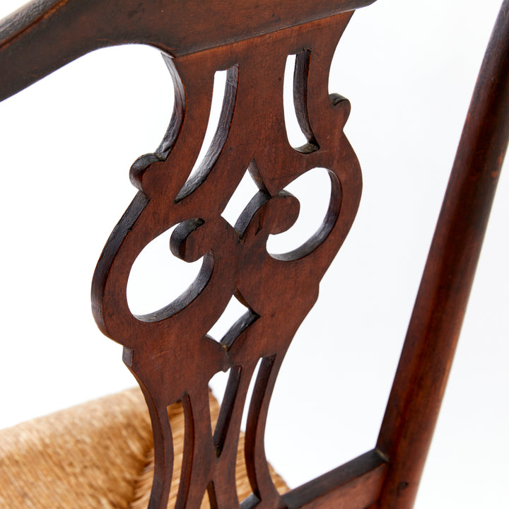 Antique Chippendale Side Chair with Rush Seat