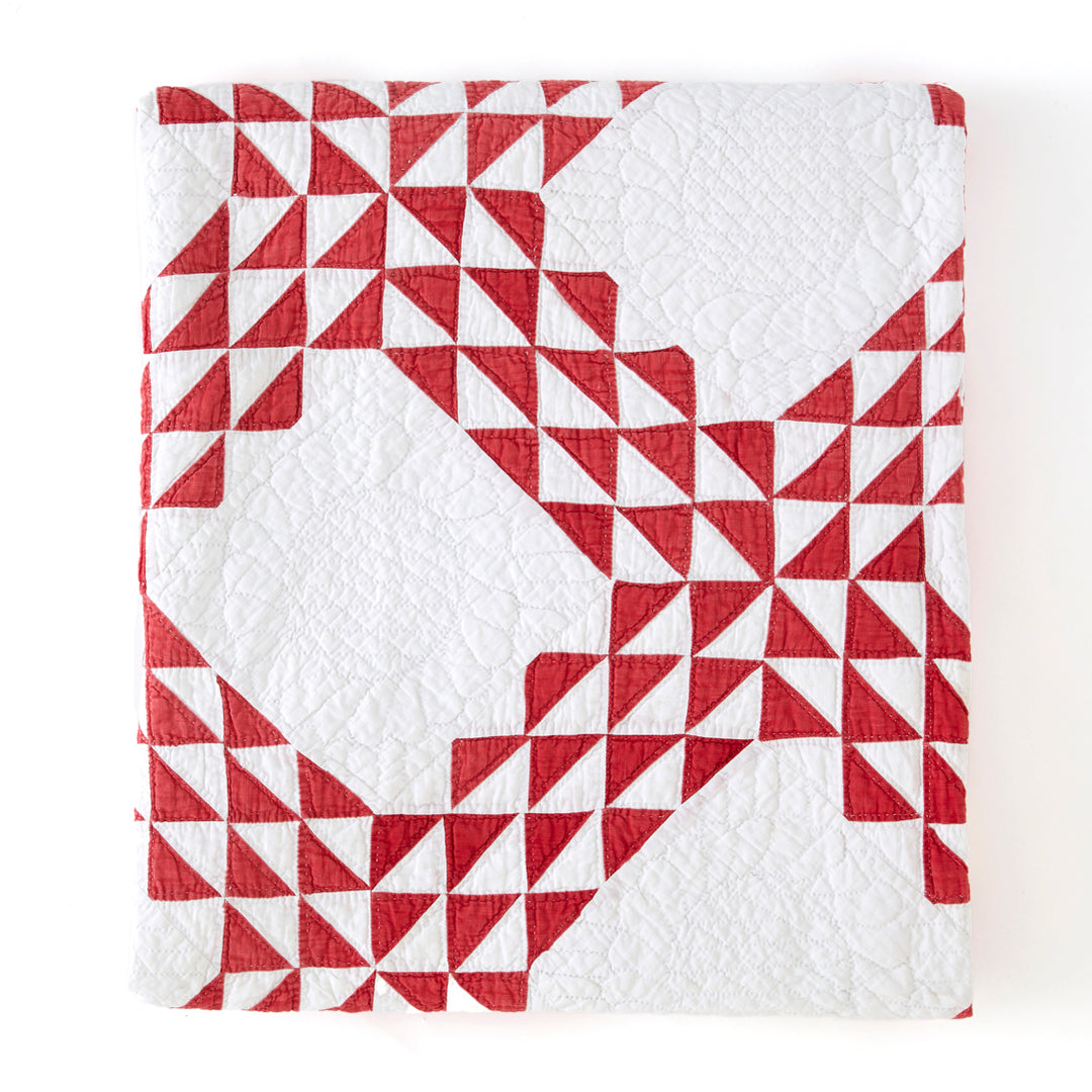 Antique Red and White Ocean Waves Quilt