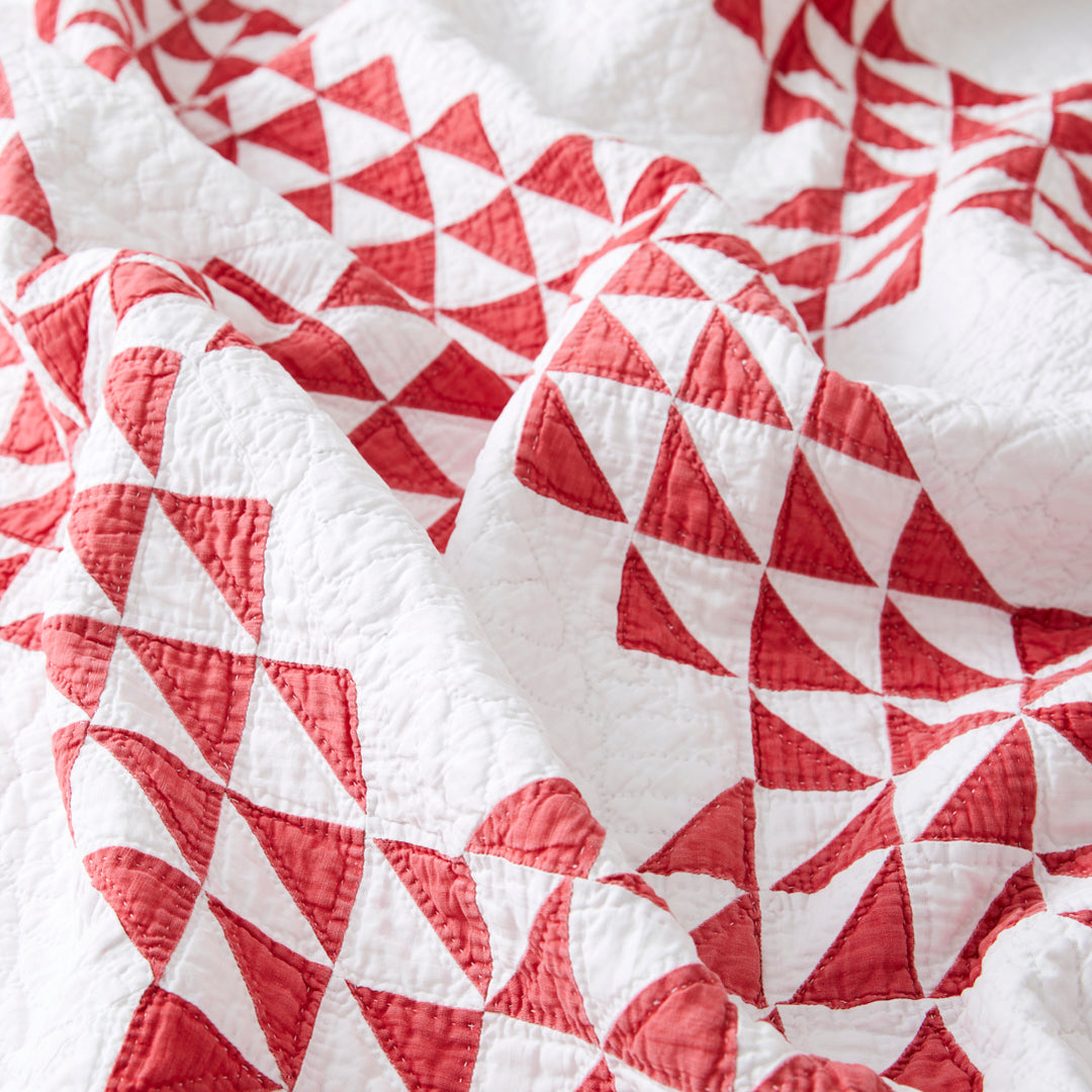 Antique Red and White Ocean Waves Quilt