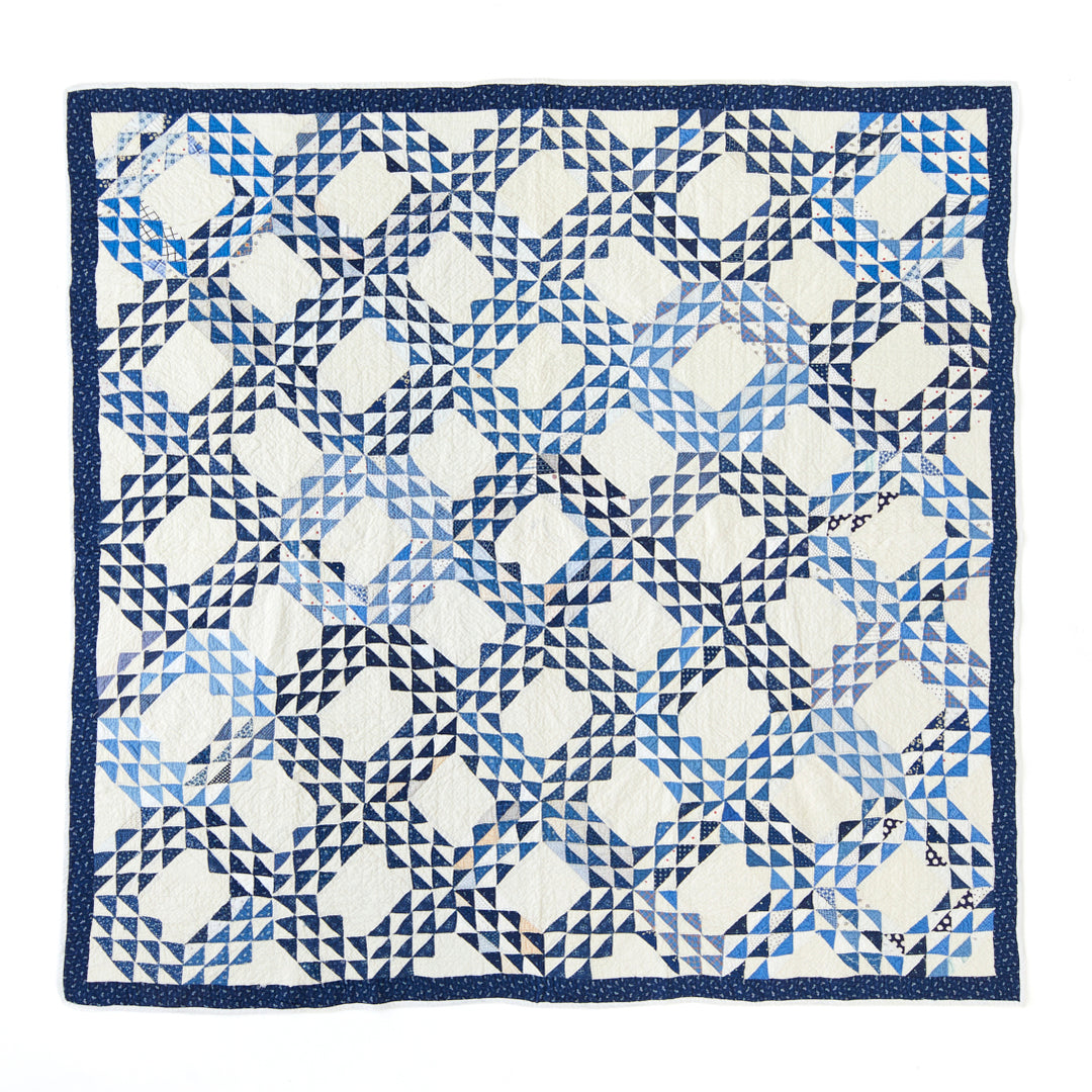 Antique Blue Ocean Waves Quilt, late 19th Century