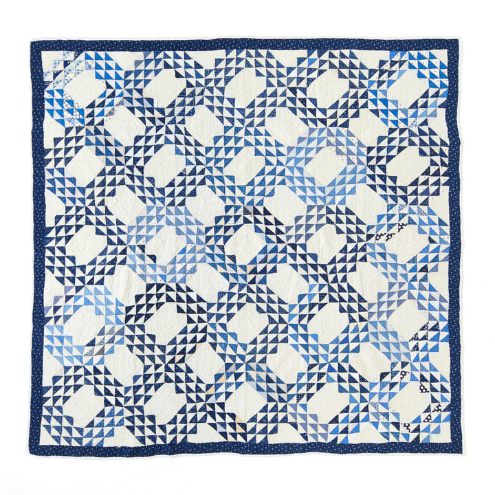 Antique Blue Ocean Waves Quilt, late 19th Century