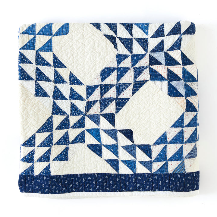Antique Blue Ocean Waves Quilt, late 19th Century