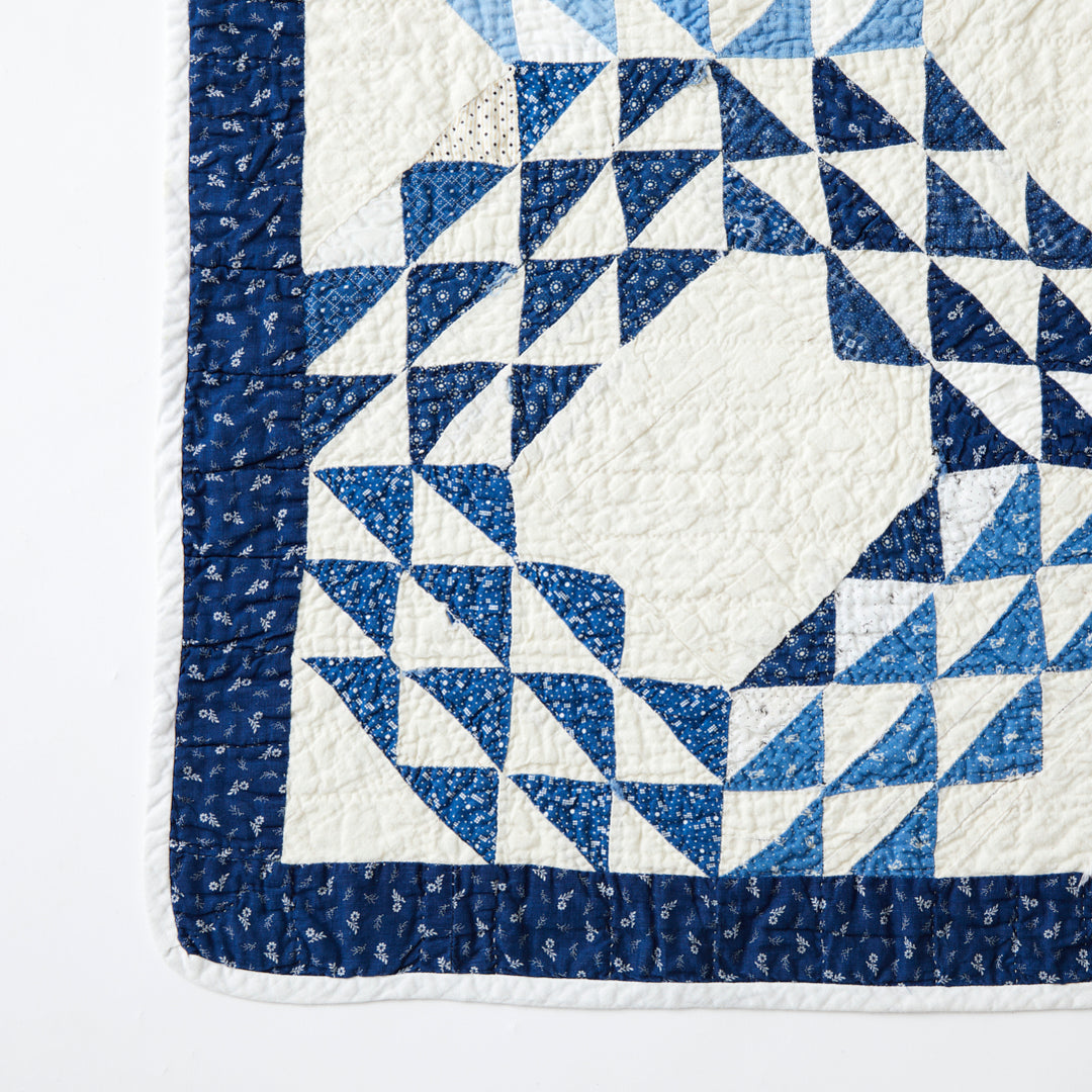 Antique Blue Ocean Waves Quilt, late 19th Century