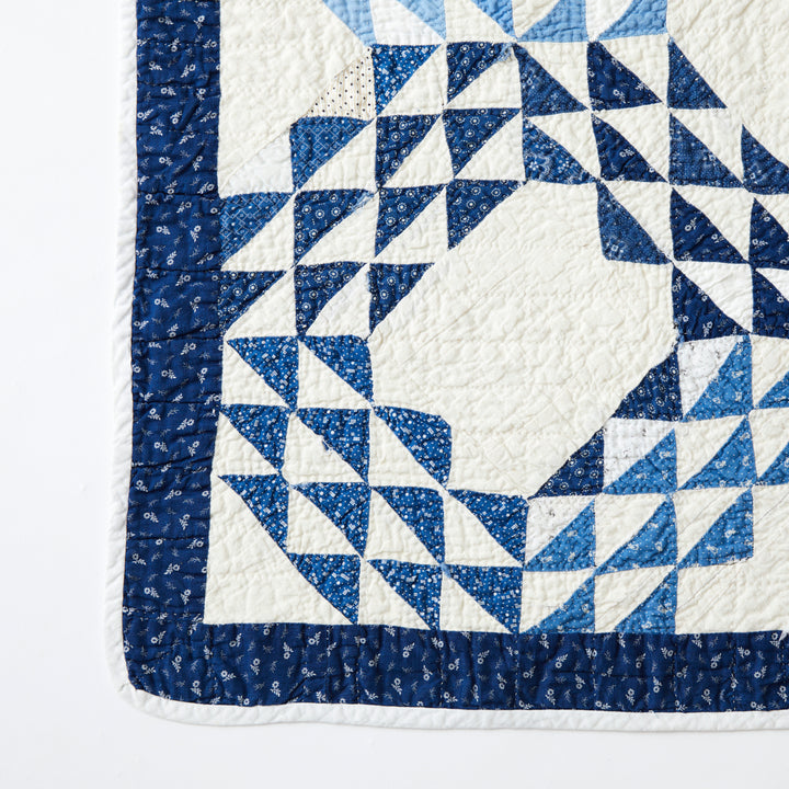 Antique Blue Ocean Waves Quilt, late 19th Century