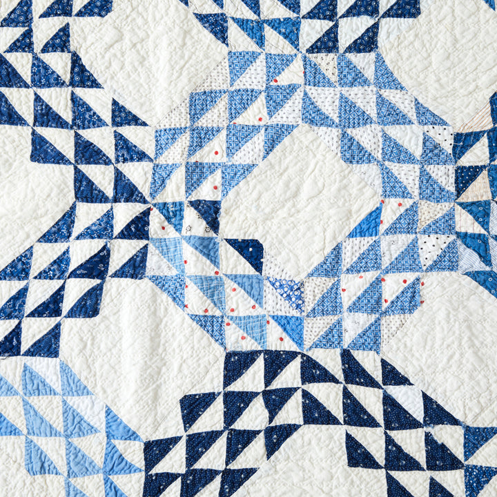 Antique Blue Ocean Waves Quilt, late 19th Century