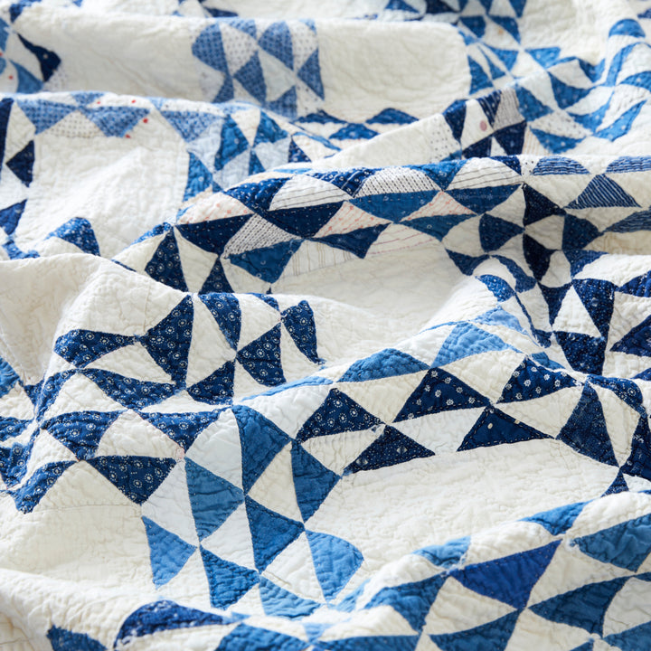 Antique Blue Ocean Waves Quilt, late 19th Century