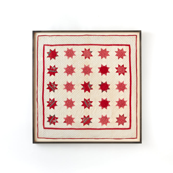 Framed Star Flower Variation Crib Quilt with Monogram, circa 1870-1880