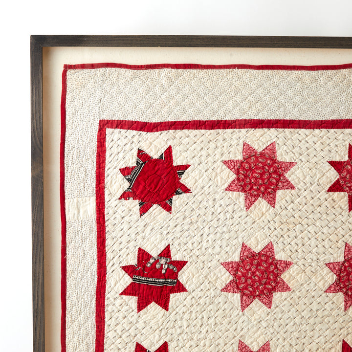 Framed Star Flower Variation Crib Quilt with Monogram, circa 1870-1880