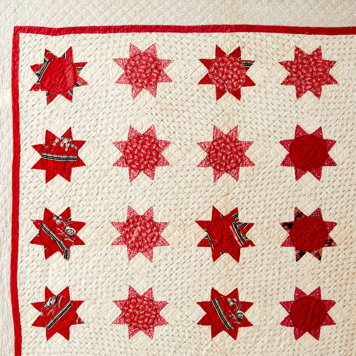 Framed Star Flower Variation Crib Quilt with Monogram, circa 1870-1880