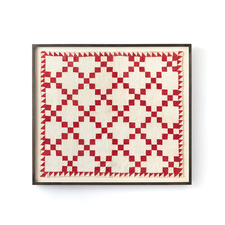 Framed Single Irish Chain Crib Quilt, circa 1910-1920