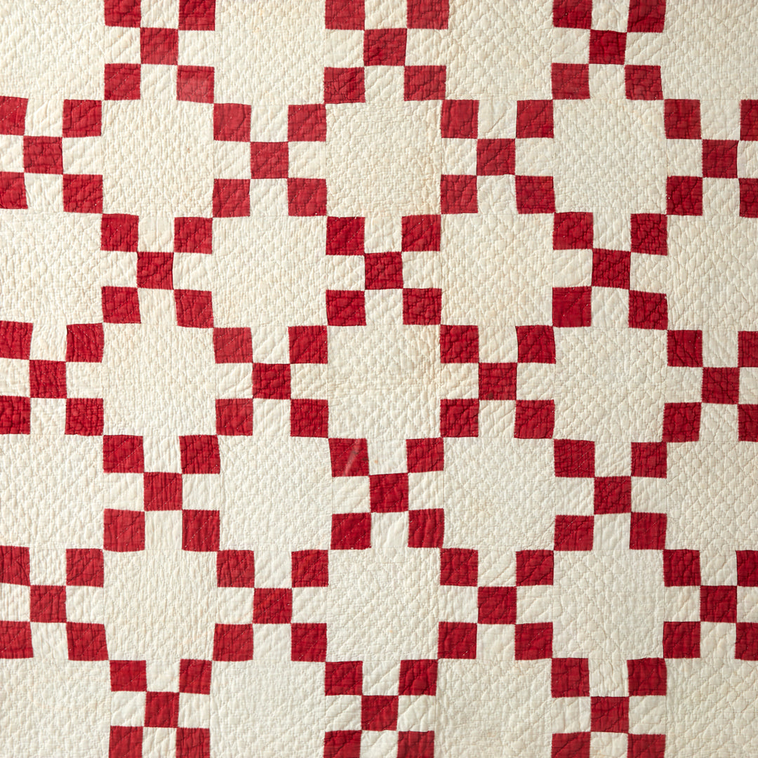 Framed Single Irish Chain Crib Quilt, circa 1910-1920