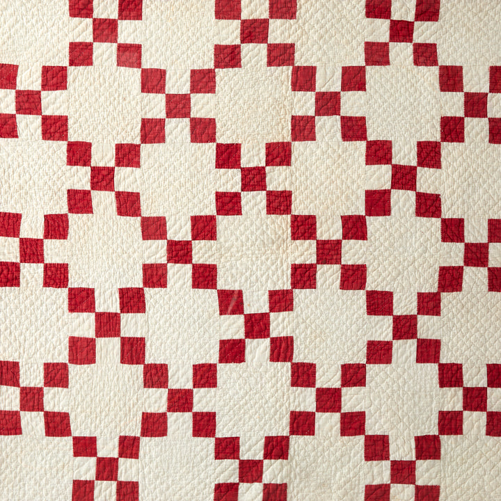 Framed Single Irish Chain Crib Quilt, circa 1910-1920