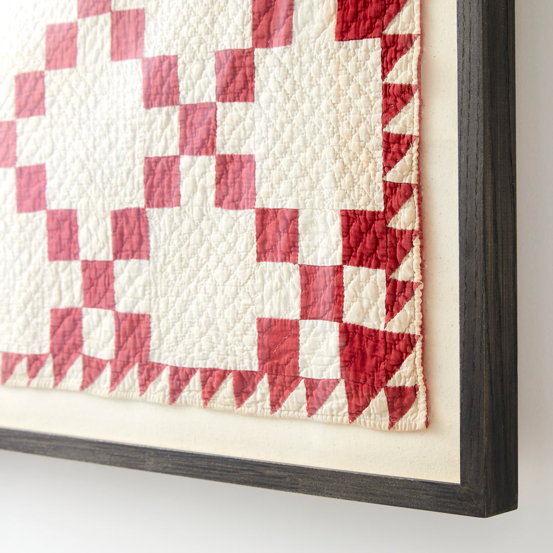 Framed Single Irish Chain Crib Quilt, circa 1910-1920