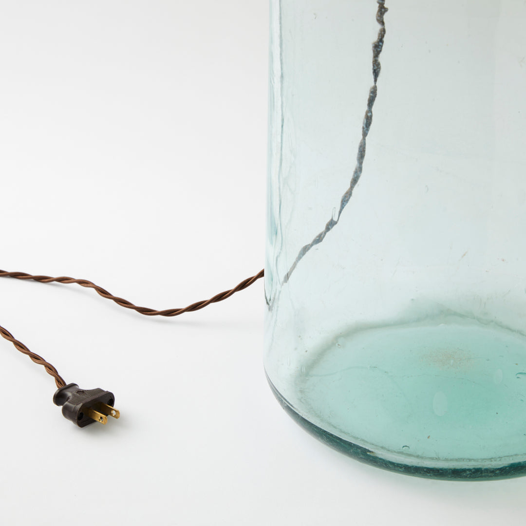 Vintage Glass Carboy Lamp with Grasscloth Shade