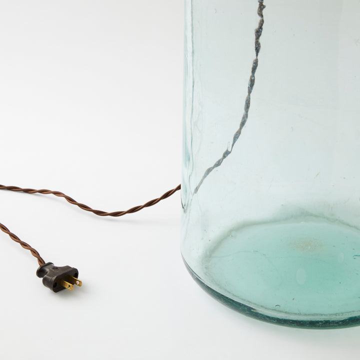 Vintage Glass Carboy Lamp with Grasscloth Shade