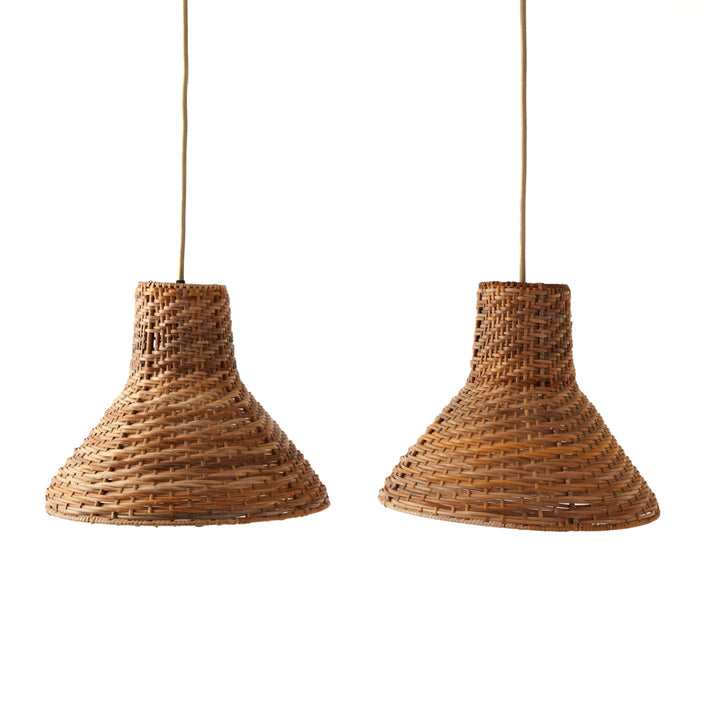 Pair of Vintage Rattan Pendant Lights